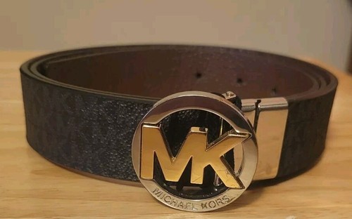 Michael Kors Women's Reversible Belt Brown/black Two Tone Mk Buckle Size Large 