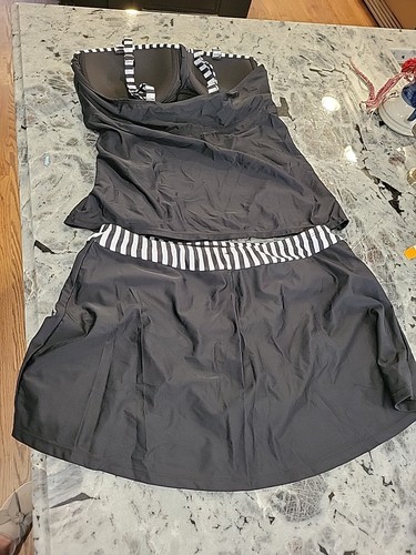 Yonique Womens black Stripe Tankini Swimsuit Skirted Bathing 2 Piece, XXL NWT - Picture 19 of 19