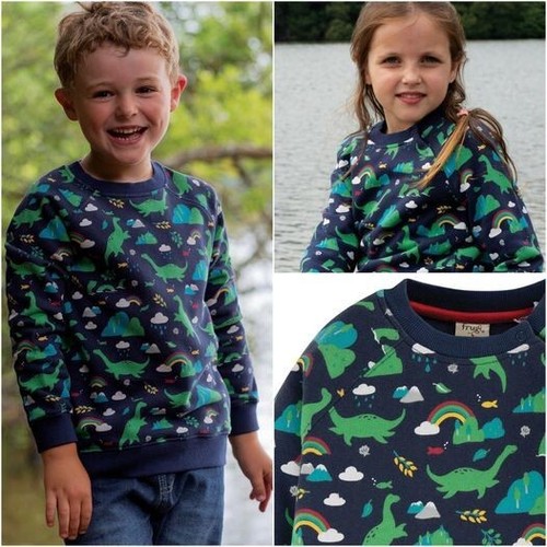 Frugi Boy's Long Sleeve Nessie Printed Rex Sweatshirt in Indigo/Dino World - Picture 2 of 2
