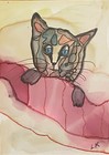 Aceo original sleepy kitty Cat painting by Lynne Kohler 2.5x3.5"