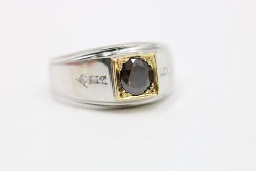 Mens 14K Gold 1 Carat Fancy Brown Natural Diamond Signet Ring 1.11CTW Band $7400 - Picture 4 of 16
