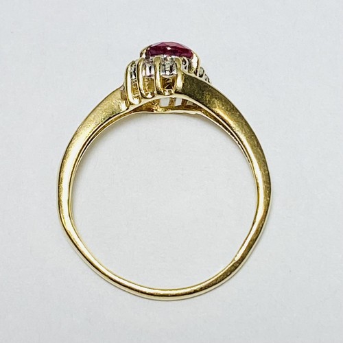 10K Two Tone Gold Pear Cut Lab-Created Ruby .08ctw Diamond Size 7.25 Ring 2.1g - Picture 4 of 6