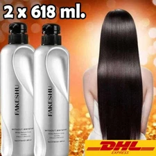 2 x 618ml. Fakeshu Hydrolyzed Keratin Smooth Hair Treatment Cream glass coated