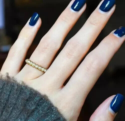 2 kt runder simulierter Damen-Ehering mit Perlen voller Ewigkeit 14 K Gelbgold - Bild 7 von 12