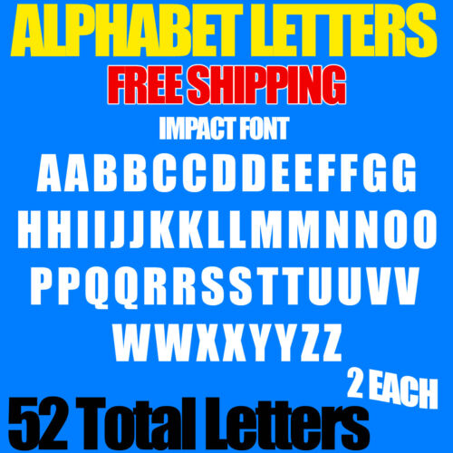 Alphabet Letters Decals IMPACT 1/2" 3/4" 1" up to 5" sizes FREE SHIP STICKERS - Picture 1 of 1