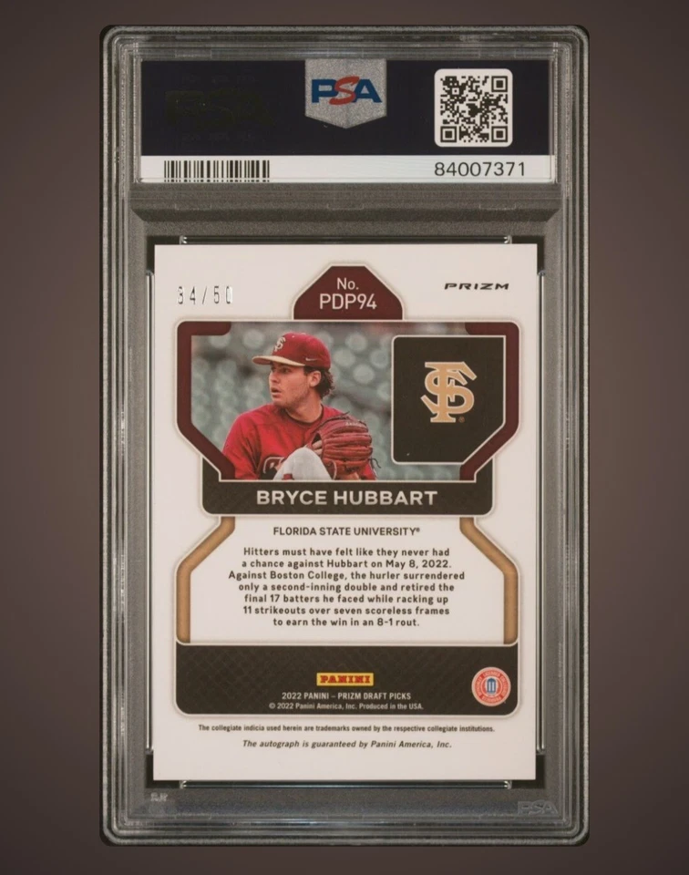 2022 Prizm Draft Picks Bryce Hubbart Autograph White Donut Circles #PDP94 PSA 10 - Image 2 of 3