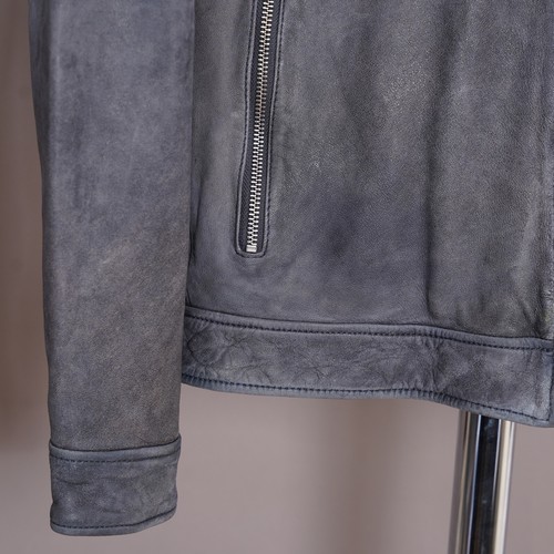 ALL SAINTS Leather Jacket MEDIUM Mens Blue M Biker Bomber Celebrity Grail WOODS - Picture 4 of 24