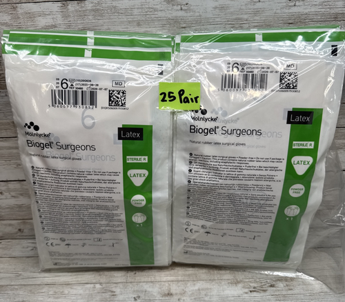 Biogel Surgeons Surgical Gloves LATEX Molnlycke *25 Pair* Size: 6 *See Date*