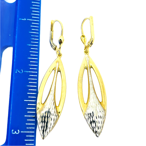 14k Yellow Gold Drop Dangle Lever Back Earrings 3.6 Grams -0516 - Picture 3 of 5
