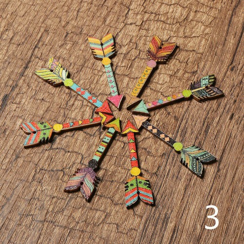 50pcs Wood Buttons Ethnic Indian Feather Leaf Retro Sewing Craft DIY Novelty - Picture 10 of 14