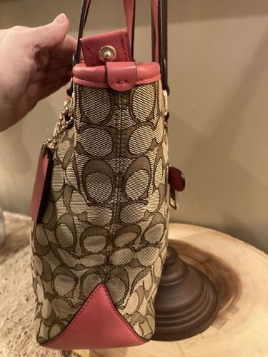 COACH Outline Zip Top Tote In Signature F58282 KHAKI Hot PINK & Wallet Set - Picture 7 of 18