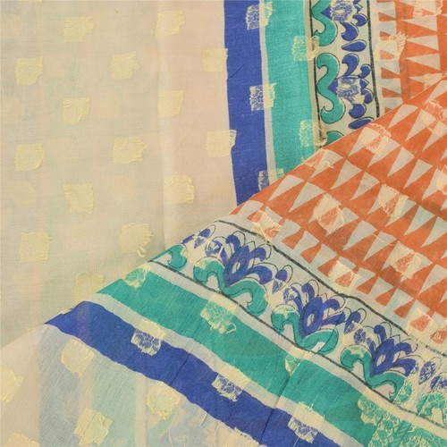 Sanskriti Vintage Cream Dupatta Long Stole Pure Silk Printed Premium Wrap Hijab - Picture 11 of 11