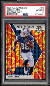 CeeDee Lamb Rookie Card 2020 Panini Mosaic Reactive Gold #268 PSA 10