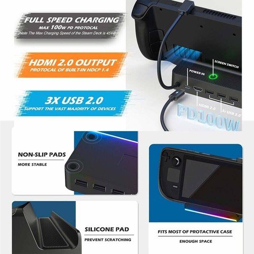 5in1For Steam Docking Station USB2.0 for Valve Steam Deck Charging with HDMI TV - Picture 7 of 8