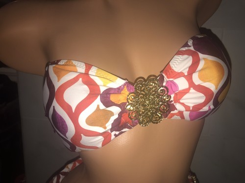 NWT $192 TRINA TURK RED OGEE Bandeau Top Banded Sash Bottom W/GOLD SZ 10 - Picture 2 of 12