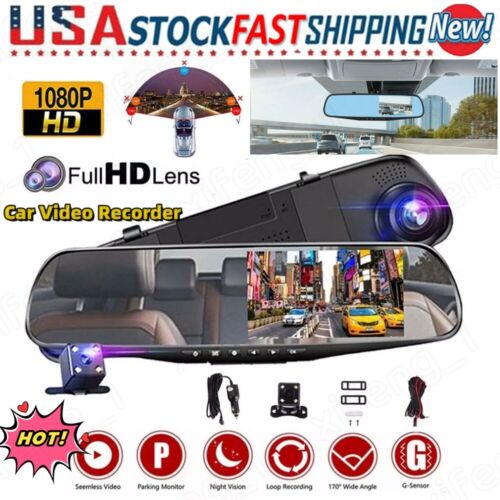 1080P HD Rearview Mirror Car DVR Dual Dash Cam Camera Front Rear Video Recorder