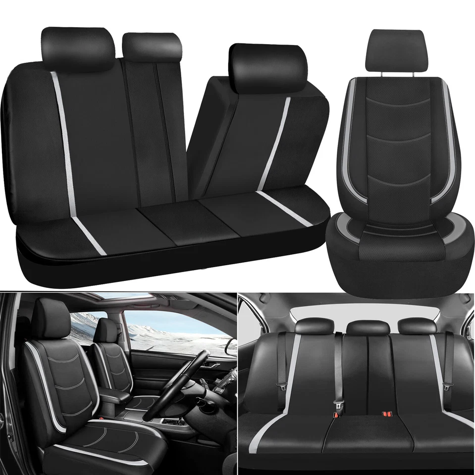 For 2007-2024 Jeep Wrangler JK JL Leather Seat Covers Protector 5 Sits Full Set - Image 3 of 4