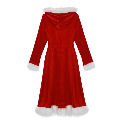 Women's Mrs. Santa Claus Long Sleeve Hooded Dress Costume Christmas Fancy Dress - Picture 7 of 30