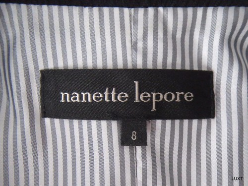 Nanette Lepore Blazer Jacket Sz 8 M Black Cotton Cinched Peplum Belted Textured - Picture 2 of 12