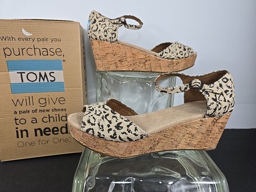 Toms Snow Leopard Wedge Platform Sandals Women's US Size 8 NIB EXCELLENT  - Picture 15 of 18