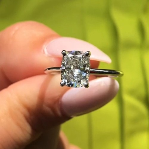 2.5CTW Elongated Cushion D Moissanite Halo Wedding Ring 14k White Gold Plated - Picture 1 of 8