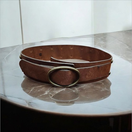 GAP BELT Brown GENUINE Cowhide Leather Heavy Brass Belt Buckle Brass Studs Buckl - Picture 1 of 14