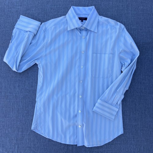Ted Baker Shirt Mens Button 16 32/33 Hounds Tooth White Blue Long Sleeve Cotton