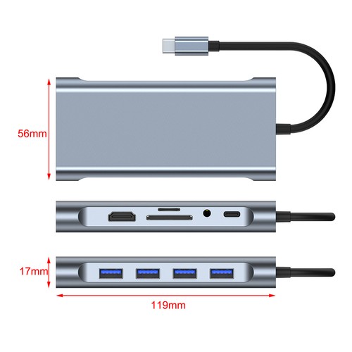 Type-c HUB For PC 11 In 1 PD 100W HD Output Multifunctional USB 3.0 10 Gbps USA - Picture 8 of 14