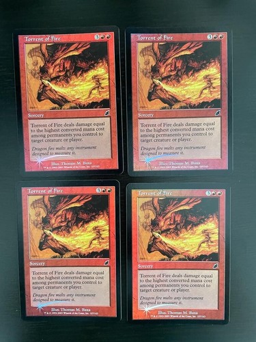MTG 4X FOIL SCOURGE TORRENT OF FIRE NM MAGIC THE GATHERING SORCERY COMMON RED - Picture 2 of 6