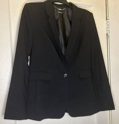 DKNY Size 6 Black Single-Button Long Sleeve Lined Logo Women’s Blazer Jacket NWT - Picture 5 of 16