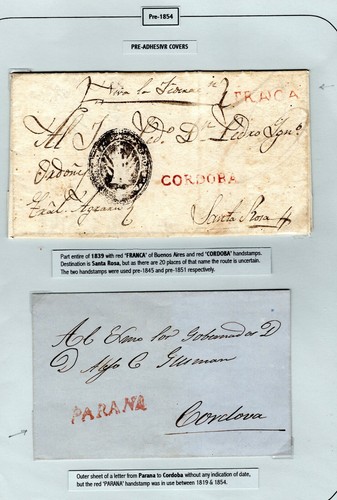 ARGENTINIEN Cover {2} rot *FRANCA* *PARANA* & *CORDOBA* rote Handstempel 1839 EP429 - Bild 6 von 9