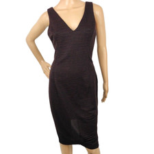 ASTR The Label Stripe Knit Bodycon Pencil Dress V-Neck Mini Sleeveless Size L