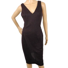 ASTR The Label Stripe Knit Bodycon Pencil Dress V-Neck Mini Sleeveless Size L