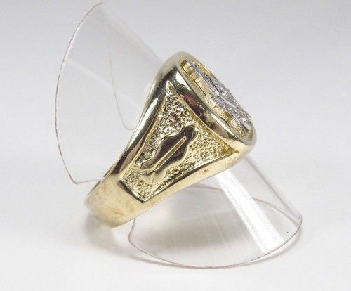 Vintage Botell Ring Co. USA 14K Gold Diamond Masons Freemasons Mens Ring Sz 10 - Picture 4 of 15