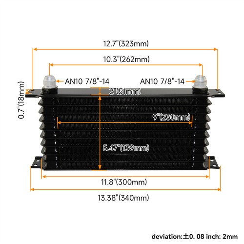 Universal 7 Row 10 Row 13 Row 15 Row Engine Oil Cooler 10AN Inlet/Outlet Black - Picture 10 of 12