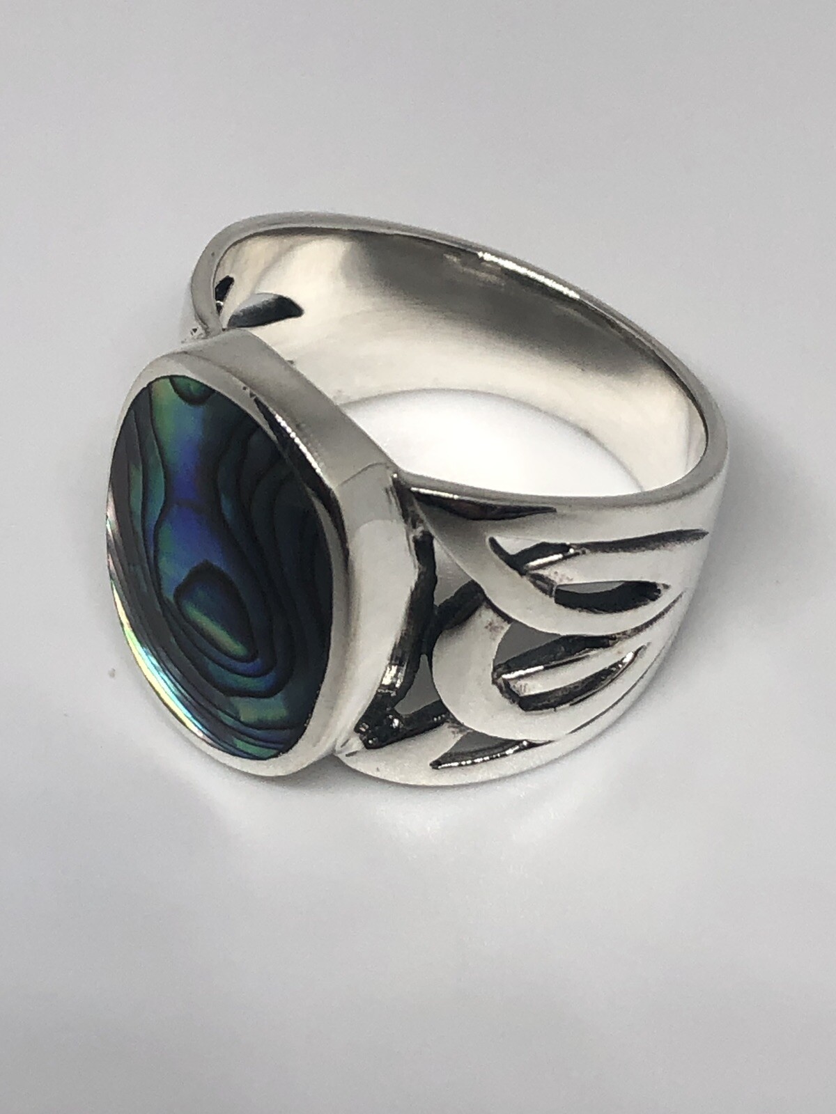Vintage Abalone Deco Ring 925 Sterling Silver Tanie i popularne