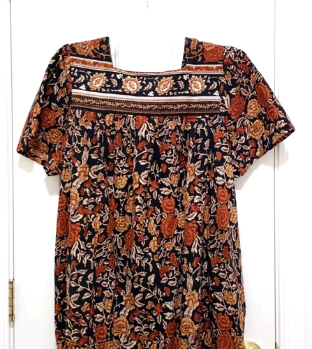 VTG Expressions BOHO COTTON Lounge Muumuu House Patio Dress Large Orange Rust - Picture 8 of 15