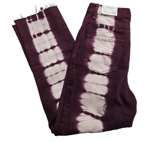 Pacsun Junior's Burgundy Red Tie-dye High Rise Straight Leg Denim Jeans Size 25