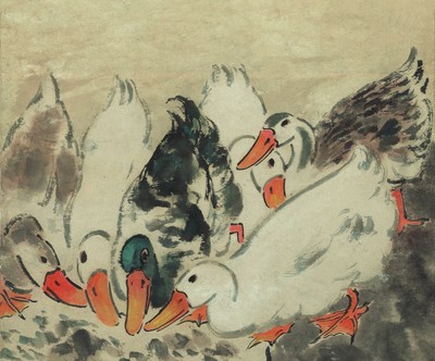 徐悲鴻。中国画家。専用。 掛軸1967 ORIGINAL ART CHINA PAINTING-Xu Beihong&Duck&Dog