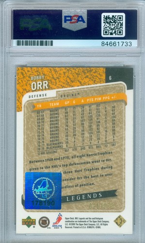 Bobby Orr 2000 Upper Deck NHL Legends #6 Gold SP #021/375 PSA DNA GEM MT 10 AUTO - Picture 2 of 2