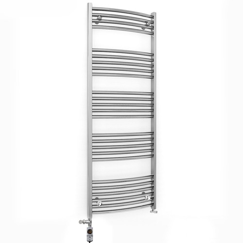 Chrome 600 mm Wide Curved Towel Rail Radiator Dual Fuel AF Thermostatic Kits - Picture 14 of 15