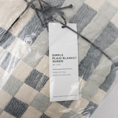 Hawkins New York Simple Plaid Queen-Sized Blanket in 100% Cotton Woven Jacquard - Picture 3 of 4
