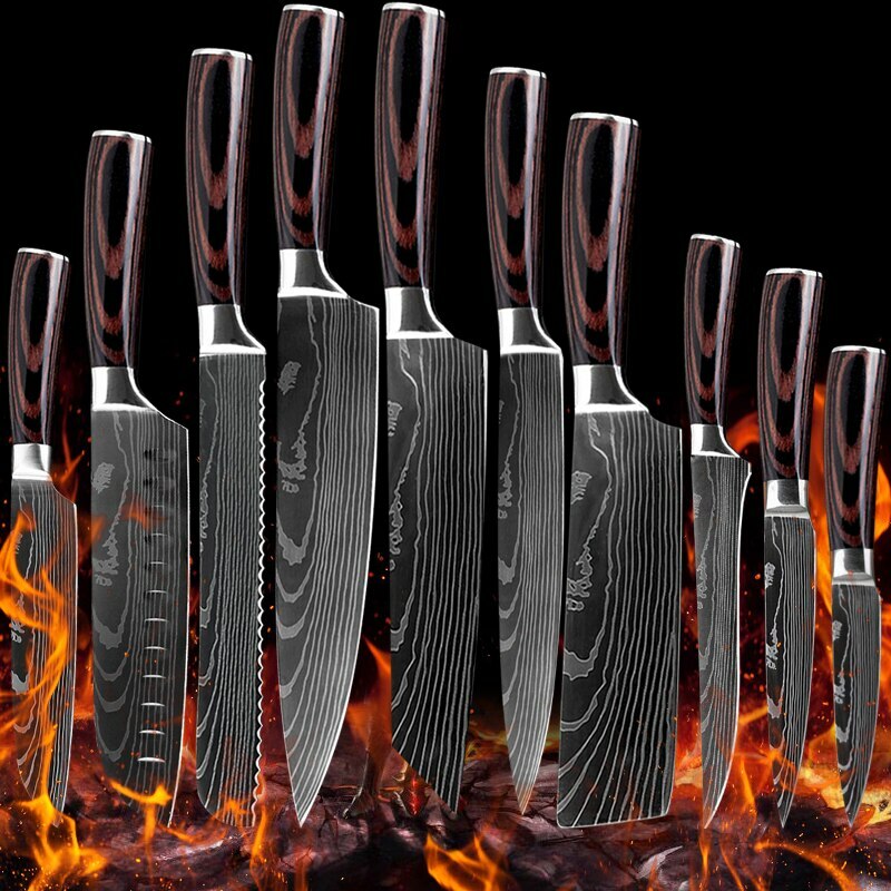 Knife Set Sharp Laser Damascus Stainless Steel Pro Chef Cutlery Kitchen Knives-image