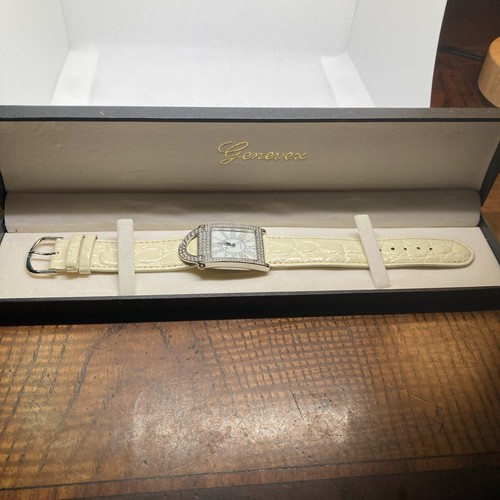 New Boxed Genevex Cream Colored Jeweled Ladies Watch, Needs Battery