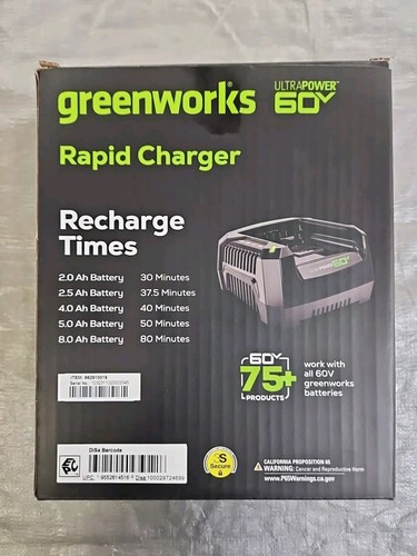 Greenworks 662910019 UltraPower 60V Rapid Battery Charger 6 Amp-NIB - Picture 2 of 2