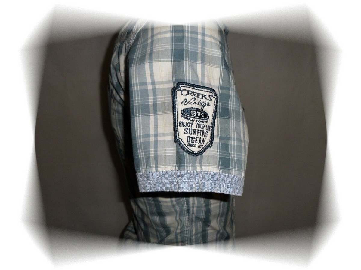 Chemise à Carreaux Bleu Et Blanc Creeks Taille S - 100% Coton, Neuve Avec étiquettes