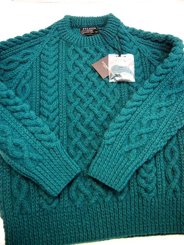 Suéter Filson Lana Pescador Tejido por Cable Nuevo con Etiquetas XS $395 Verde Dobladillo - Imagen 8 de 12