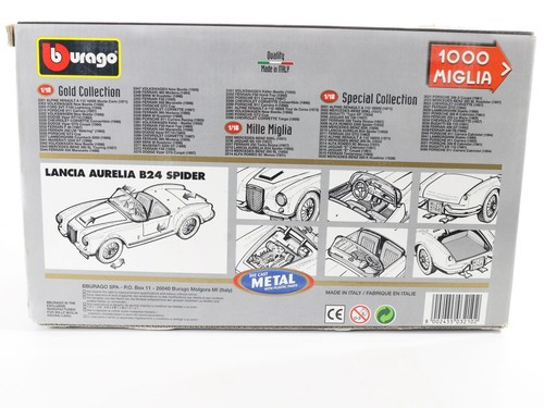 1955 Lancia Aurelia B24 Spider Blue 1000 Miglia Bburago 1:18 Model Car 3210 - Picture 3 of 5