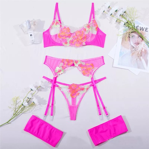 Women Erotic Floral Lingerie Bra Thong Suspender Womens Sexy Underwear Set NEW - Picture 19 of 41