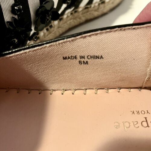 kate spade Leigh 8M Black/White Striped Sheep Nappa Espadrille Flat Sequin $158 - Picture 8 of 8
